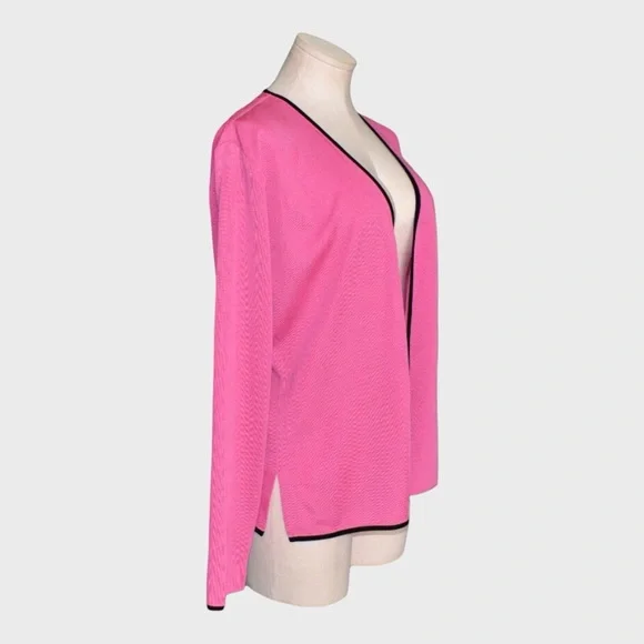 Misook Textured Knit Open Front Contrast Trim Jacket - Picture 2 of 5